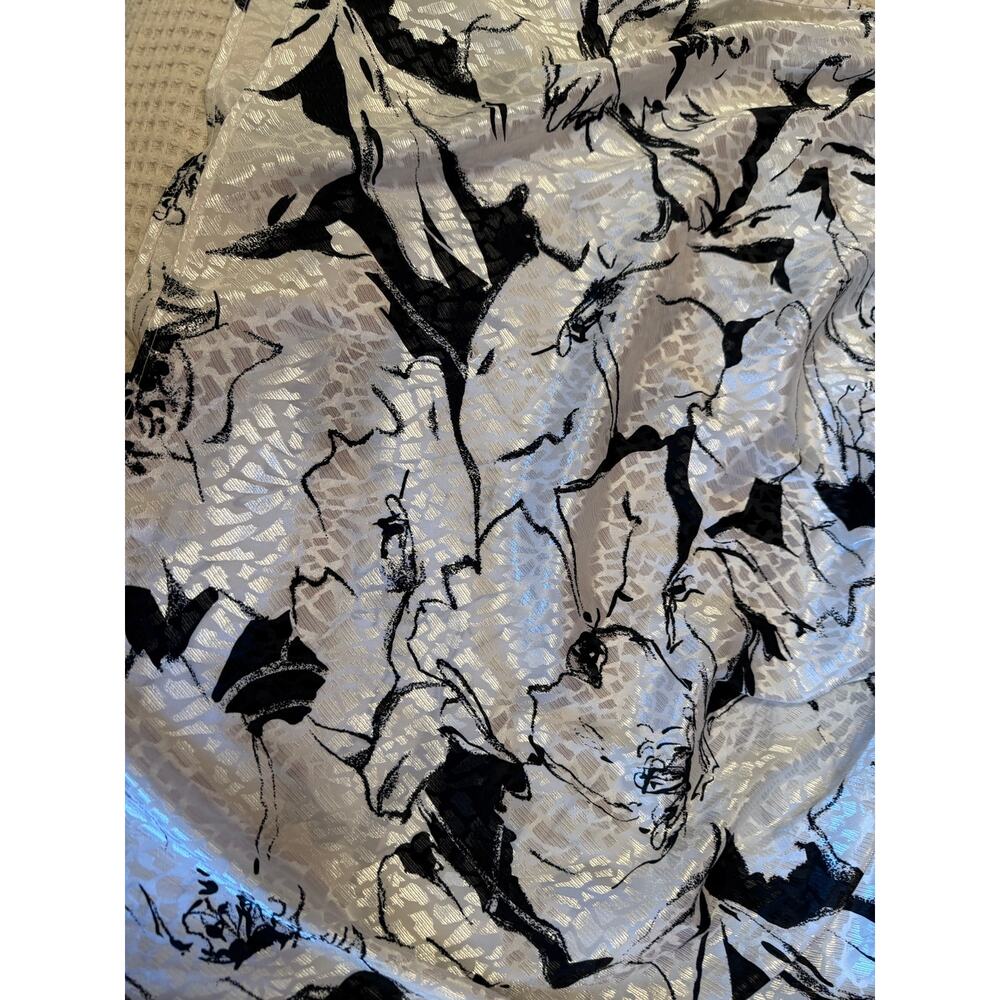 VTG TESS Paris-Milano Silkey Retro 80’s White Black Floral Turtle Neck Blouse 4 - Picture 11 of 13